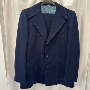 Blue Men's Vintage 60s 70s Leisure Suit.  This is polyester in all  its glory!